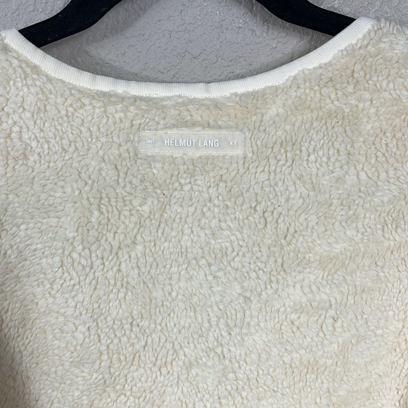 NWT Helmut Lang Shaggy Fleece V Neck Sweater Cream Oversized Faux Fur Sz L - Picture 8 of 16